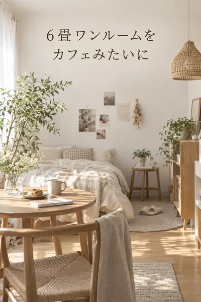 見本のカルーセル投稿の表紙　6畳ワンルームを　カフェみたいに